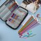 LOOEN Aluminum Tunisian Crochet Hooks Set Afghan Knitting Needles Kit with Long Case,11pcs 2mm/B-8mm/L Hooks and Necessary Accessories,Gift for Mom (Flower)